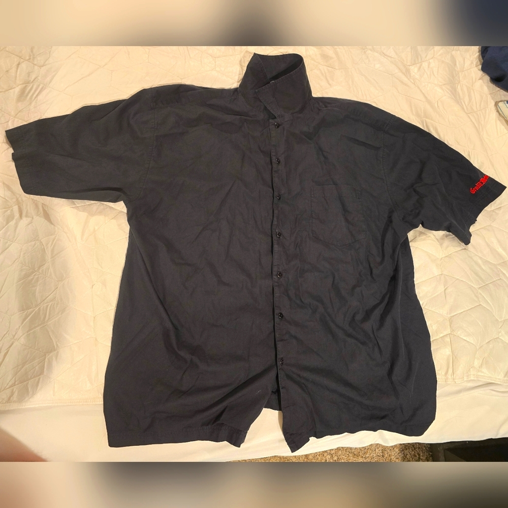 Men's Black Short Sleeve Button-down DressShirt With GRAND MARNIER on The Sleeve